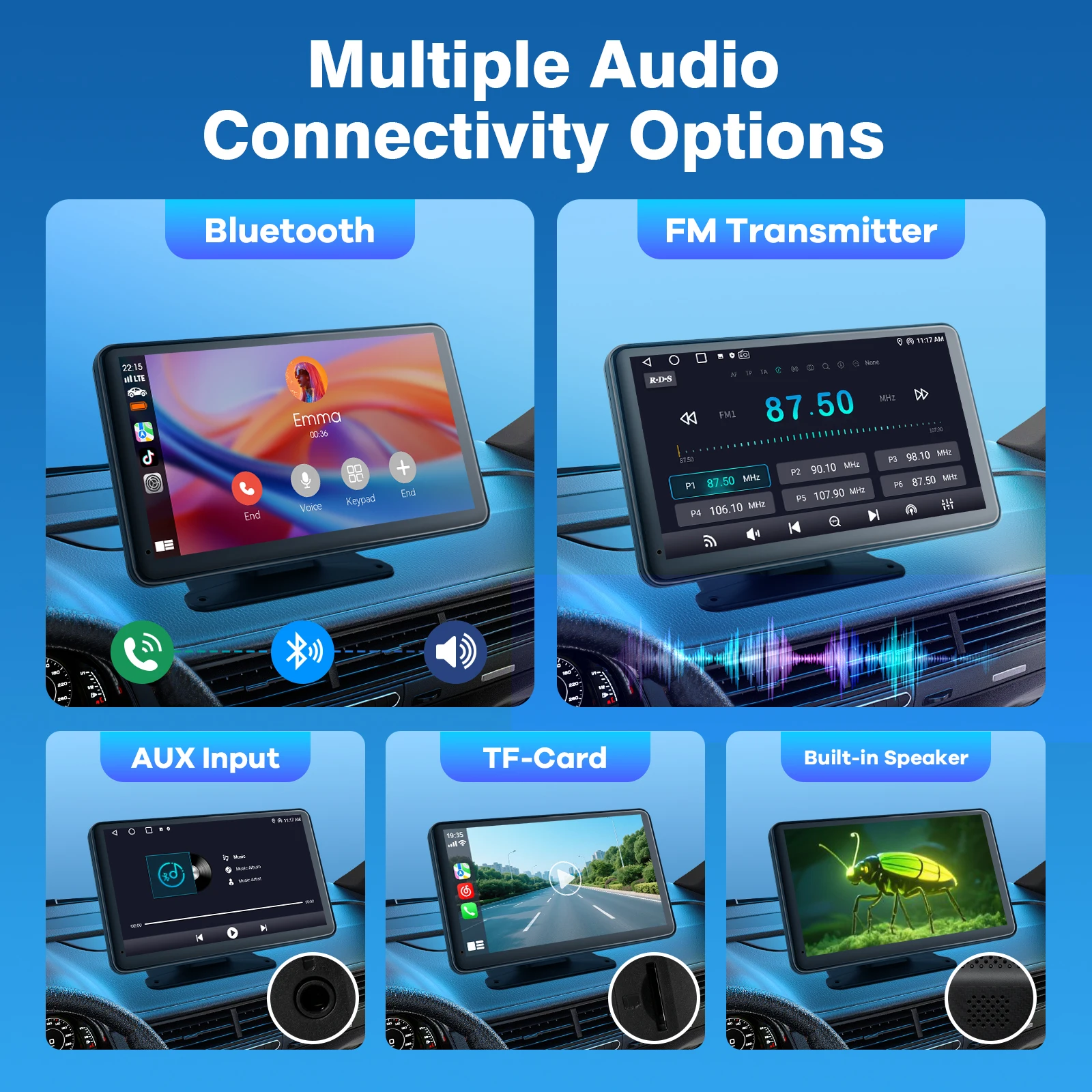 เครื่องเล่นวิทยุติดรถยนต์ Haudio Universal ขนาด 7 นิ้ว เครื่องเล่นมัลติมีเดีย รองรับ Wireless Carplay และ Android Auto เชื่อมต่อผ่าน BT AUX TF FM เครื่องเล่นสเตอริโอในรถยนต์