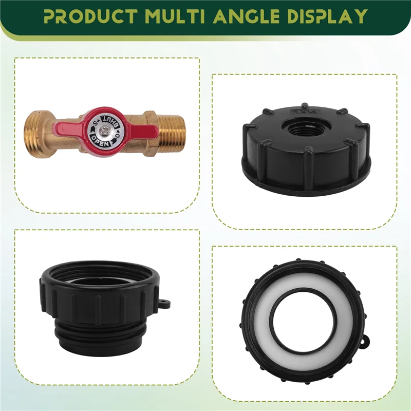 IBC Tote Fitting,275-330 Gallon IBC Tote Tank Adapter Fine Thread Tote Valve,Lead-Free Brass Hose Faucet Valve Tool-AT36