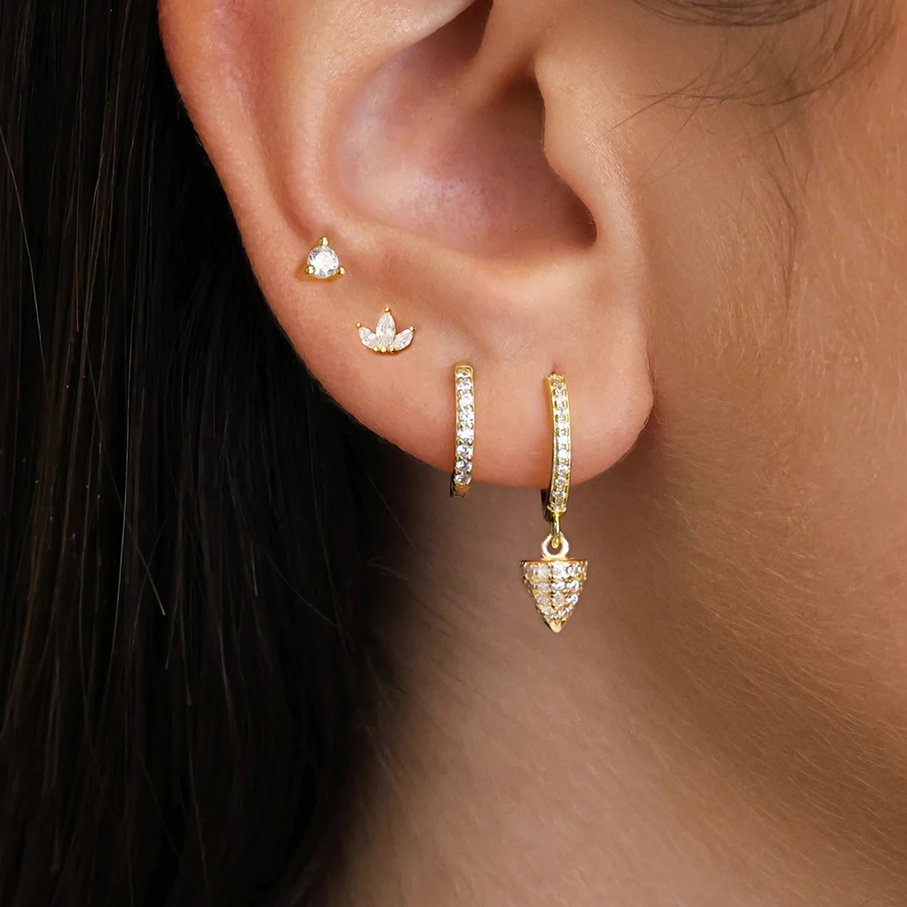 4PCS Fashion Gold Color Pendant Stainless Steel Hoop Earrings Set for Women Geometry Temperament Charm U-shape Earrings Jewelry