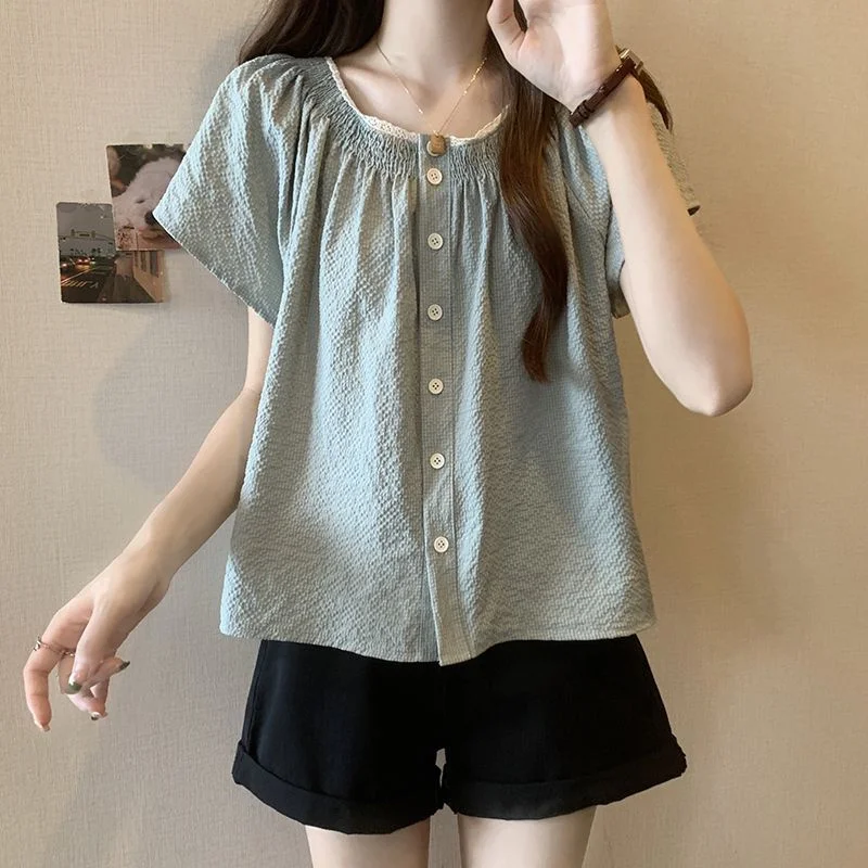 

plus Size Women's Short Sleeve Shirt Summer Korean Style Loose Doll Top Large 300 Pounds Casual Versatile Inner Wear