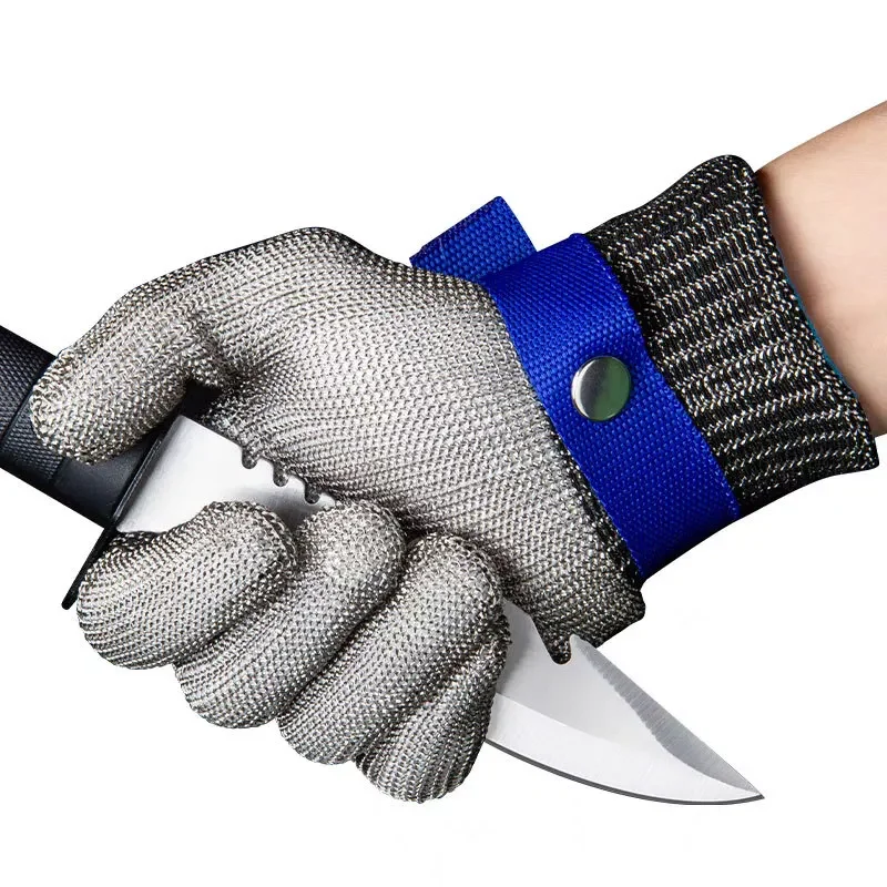قفازات من الفولاذ المقاوم للصدأ مضادة للقطع، مقاومة للقطع، قفاز شبكي معدني للحوم لسكين سلك الجزار والدليل على طعنة