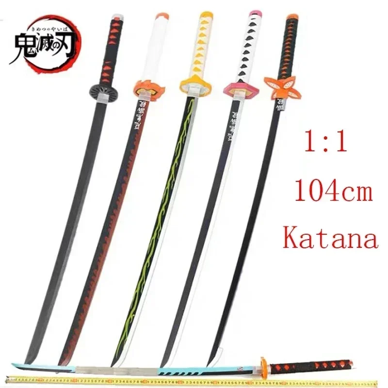 104cm Demon Slayer Sword Weapon Cosplay Armed Katana Anime Swords Props Wooden Model Teens Gift Toys Desk Decoration Crafts