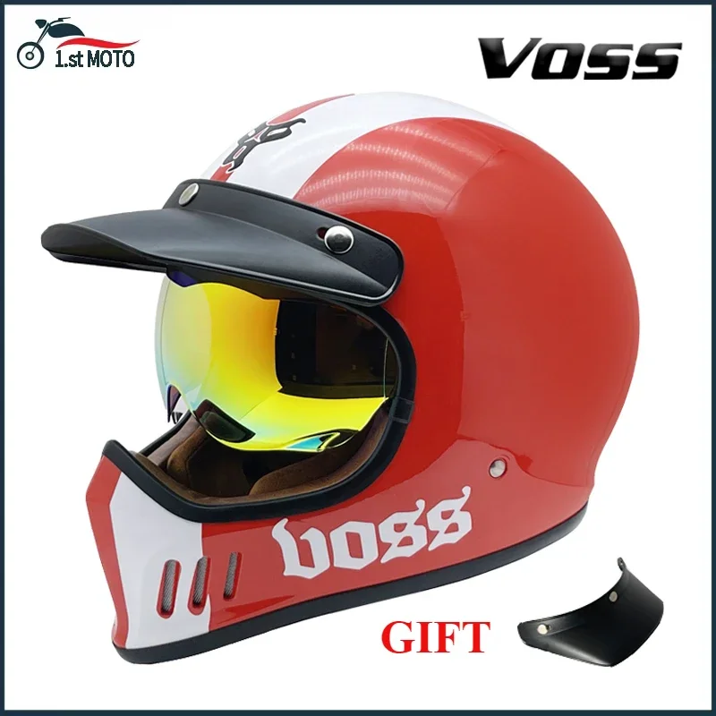 خوذة دراجة نارية كلاسيكية من VOSS خوذة كاملة حاصلة على شهادة DOT على الطرق كروز Capacetes All Season Road Moto Travel Cascos أحمر أبيض