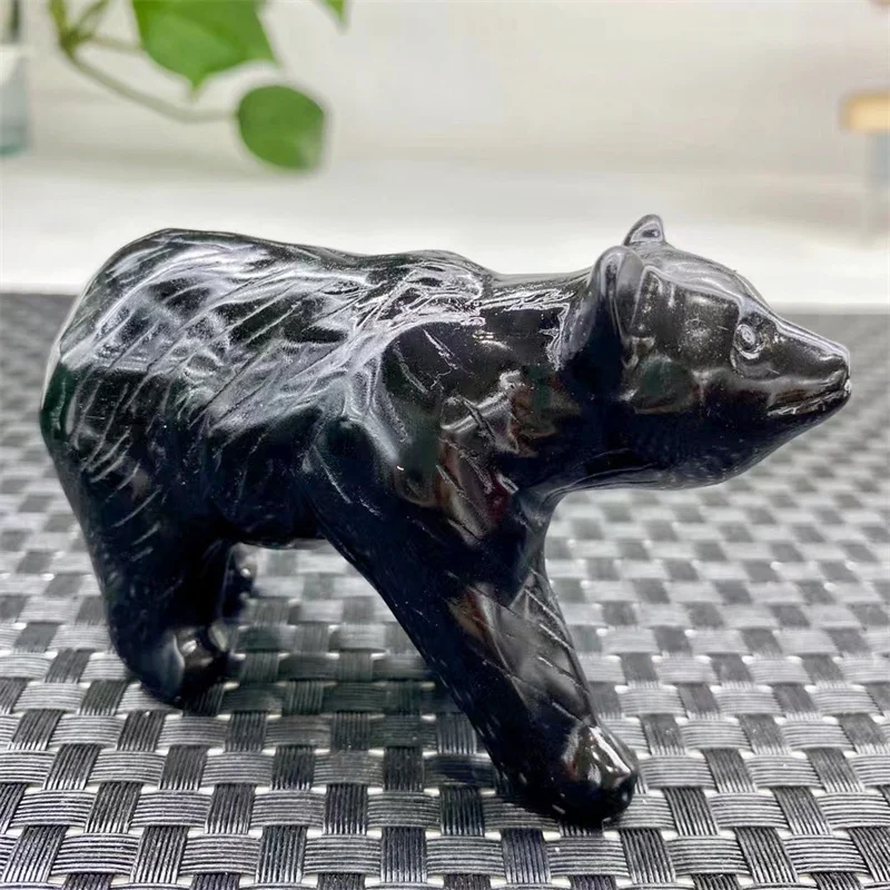 Imagem -02 - Obsidian Urso Escultura Reiki Cura Enfeites de Cristal Artesanato Estatueta Animal Home Decor Presente 10cm 1pc Natural Preto