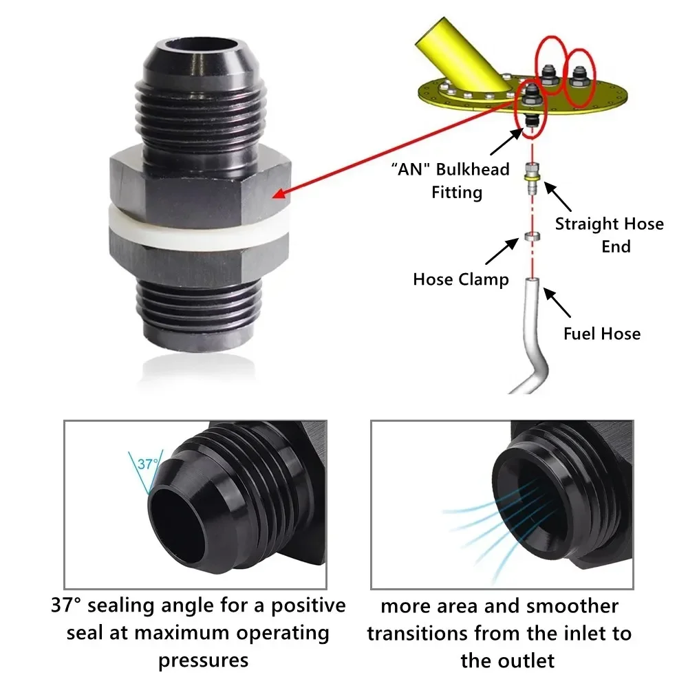 العالمي 2 قطعة ذكر AN10 إلى AN10 خلية الوقود الحاجز المناسب محول مع غسالة الألومنيوم اكسسوارات السيارات الأسود TF-1029