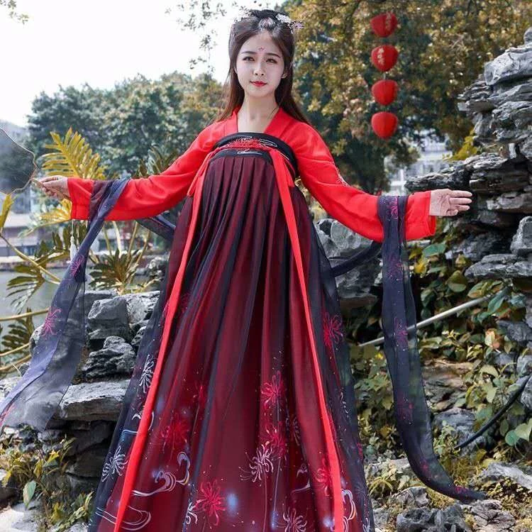 2022 Ropa Tradicional China Long Sleeve Dress Dancer Outfit Traditional Chinese Cosplay Costumes for Women Hanfu Red