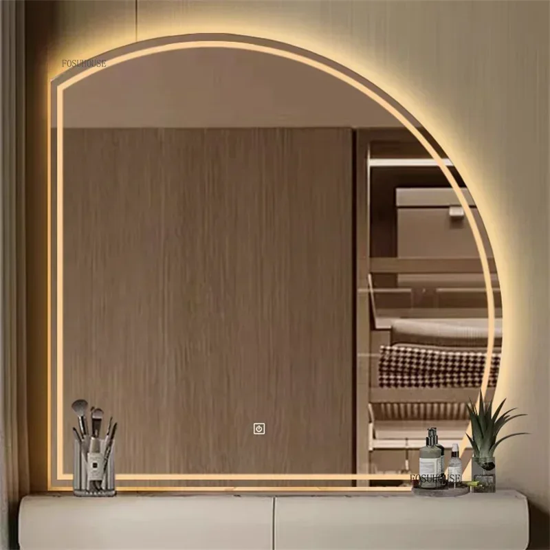 

Light Luxury Wall Mounted LED Makeup Mirror Nordic Smart Semicircular Bath Mirrors Toilet Sink Designer Vanity Mirror With Light