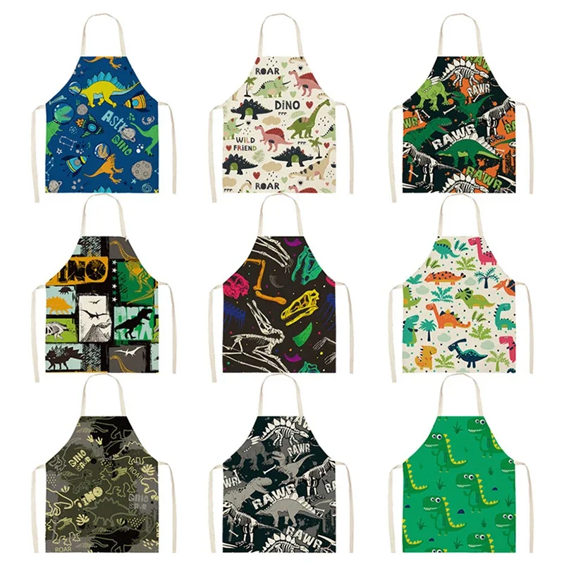 Home Cartoon Dinosaur Cute Apron for Children Kitchen Cooking Linen Adults Children Aprons Bib Baking Accessories Delantal