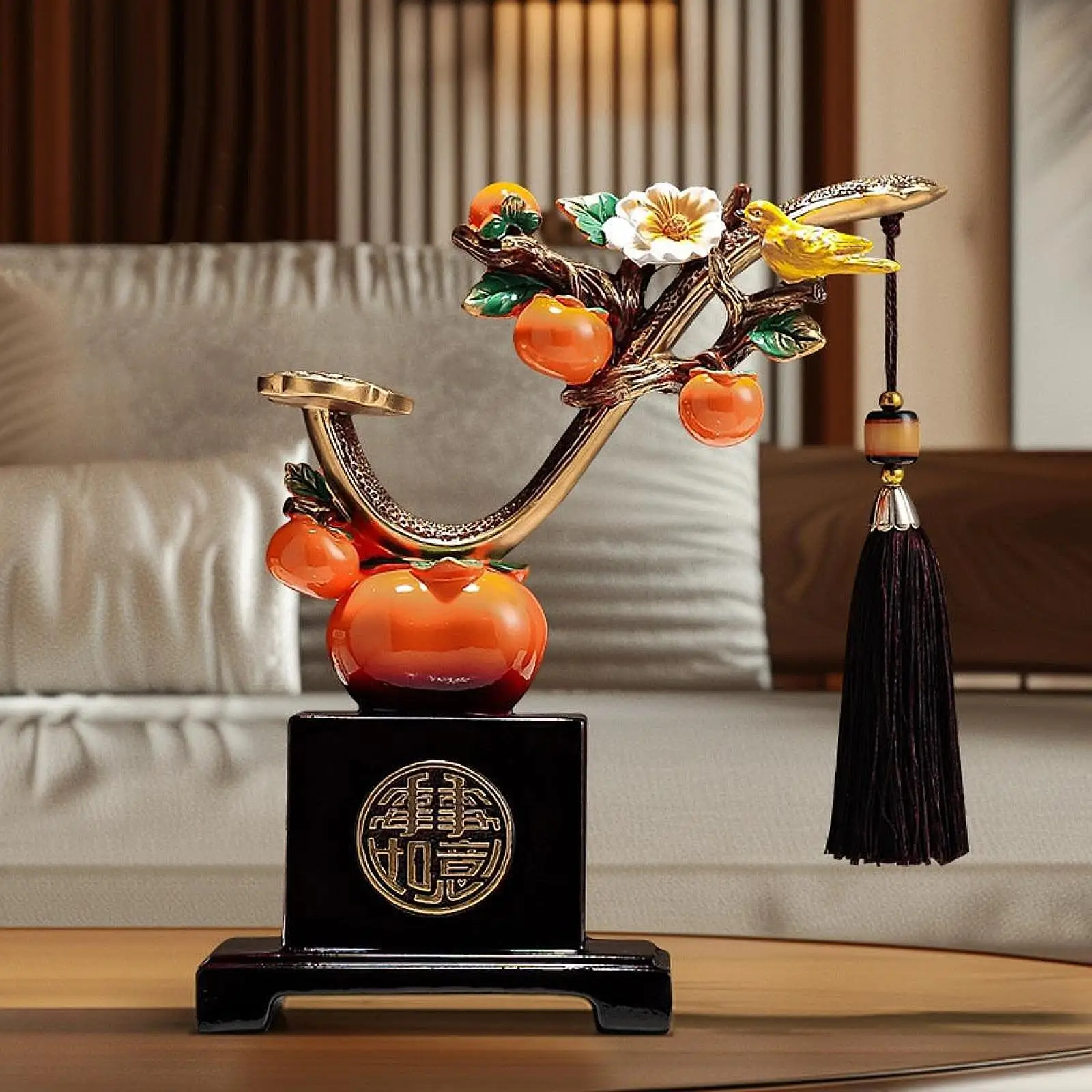 

Resin Lucky Persimmon Statue Chinese New Year Decoration Traditional Indoor Table Ornament for TV Cabinet Kitchen Countertop