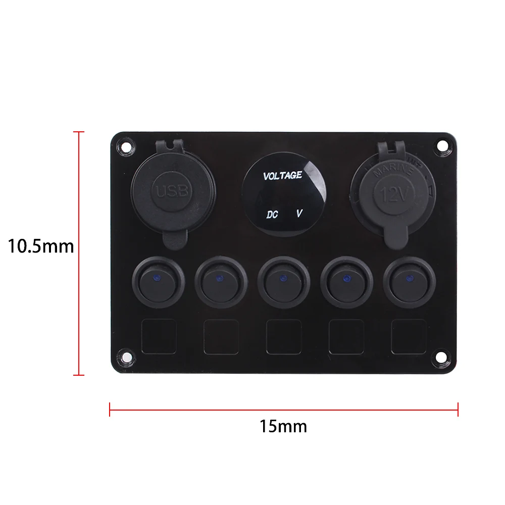 Digital Voltmeter Dual USB Port 12V Outlet Combination Waterproof for Car Marine Ship LED Toggle Rocker Switch Panel