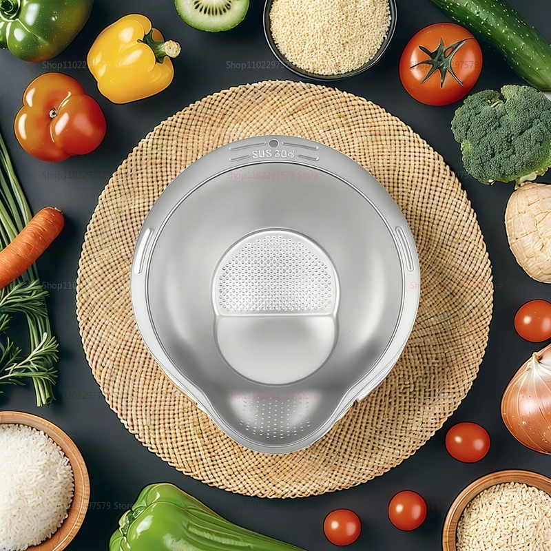 الفولاذ المقاوم للصدأ الأرز غسالة مصفاة السلطانية 304 الغذاء الصف غربال مصفاة لغسل الأرز الفواكه والخضروات أواني المطبخ
