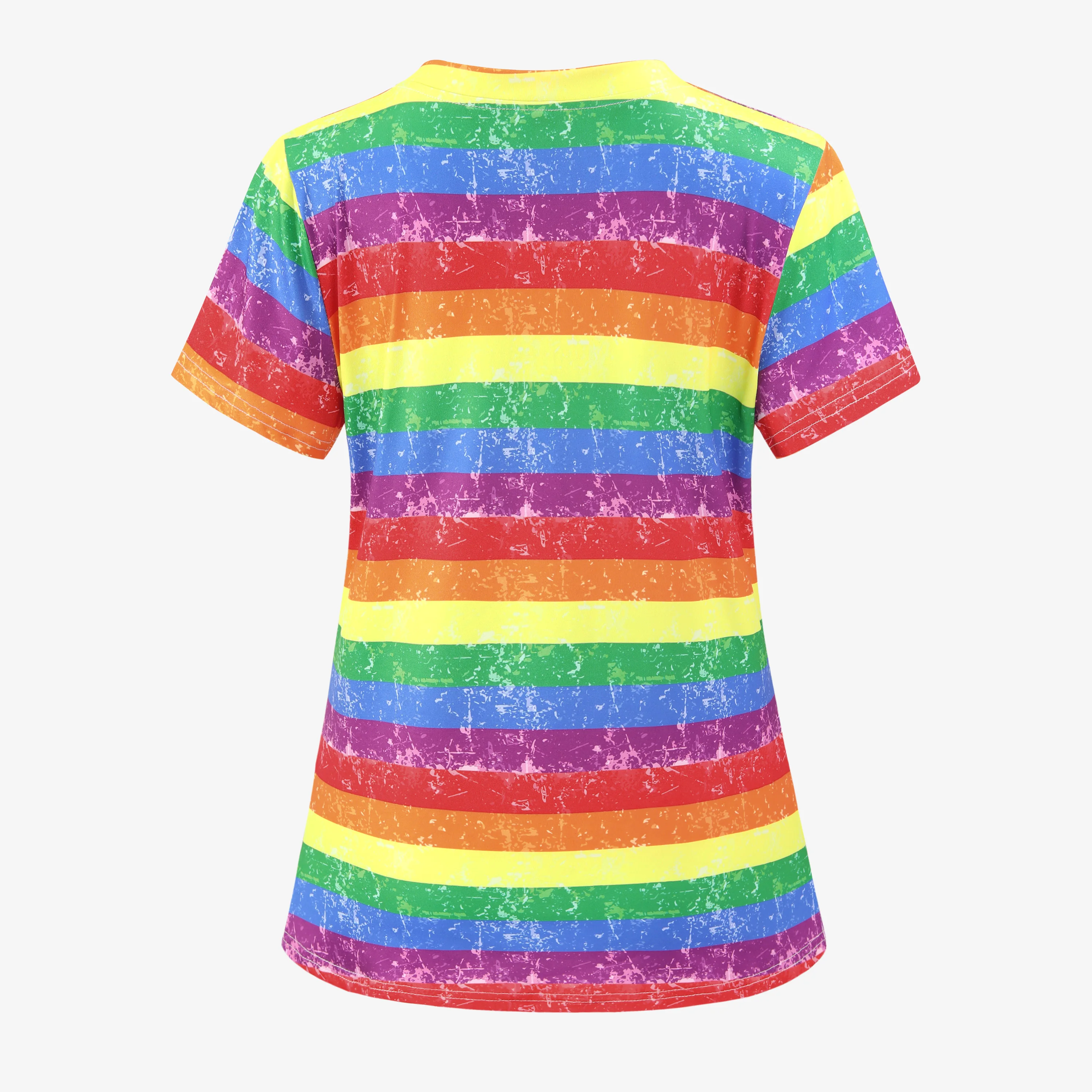 XUANSHOW LGBT Pride Day Womens Nurse Style Scrub Tops Summer Rainbow Print Short Sleeve T-Shirt Split V Neck Uniform