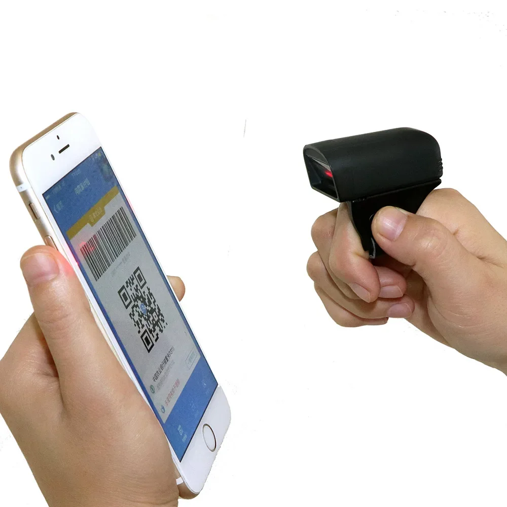 Portable Reader Wearable Portable Bluetooth Finger Ring 1D 2D Barcode Reader Laser Light CCD Bar for IOS Android Windows S02