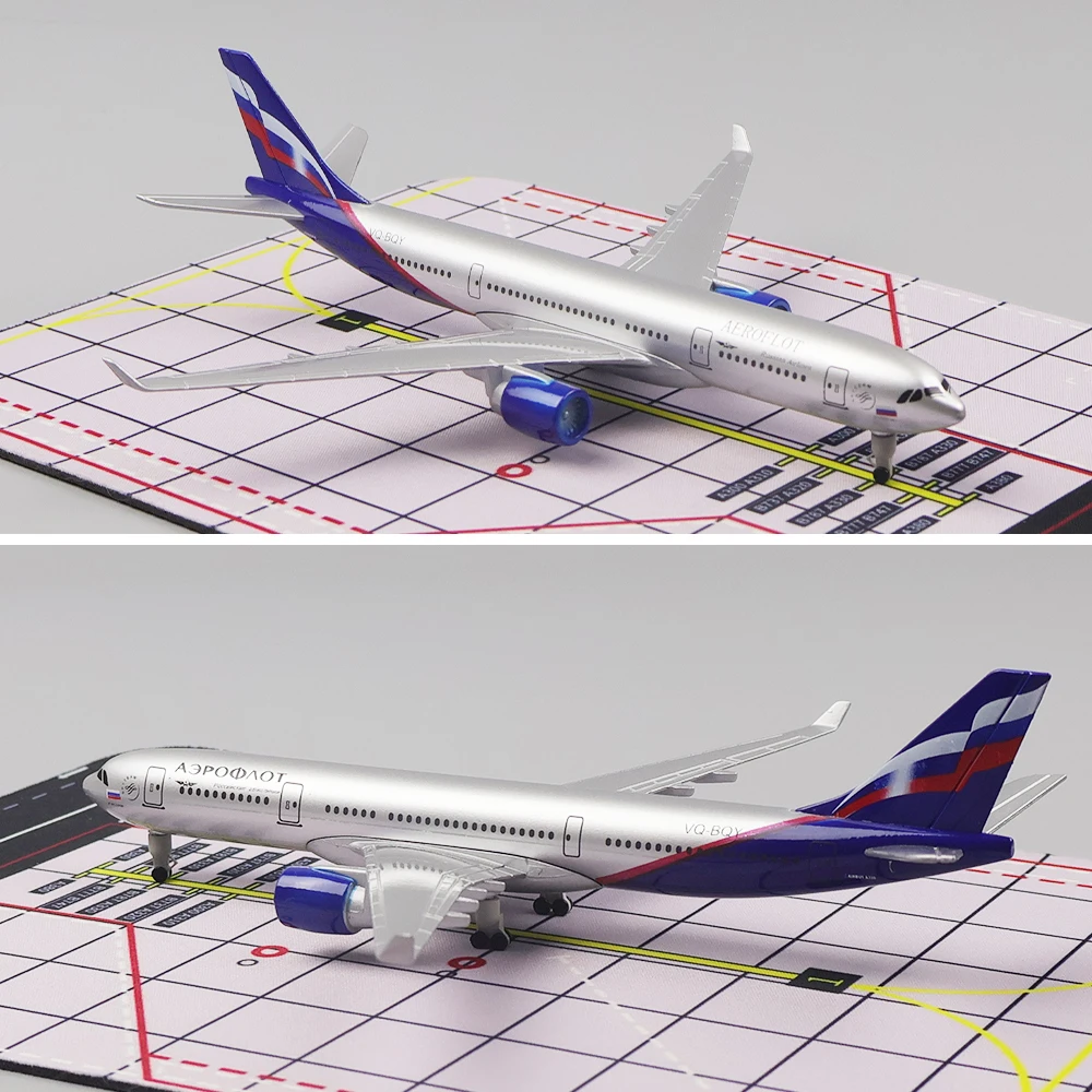 Model pesawat logam 20cm 1:400 Rusia A330 bahan paduan replika logam dengan ornamen roda gigi pendaratan hadiah mainan anak laki-laki