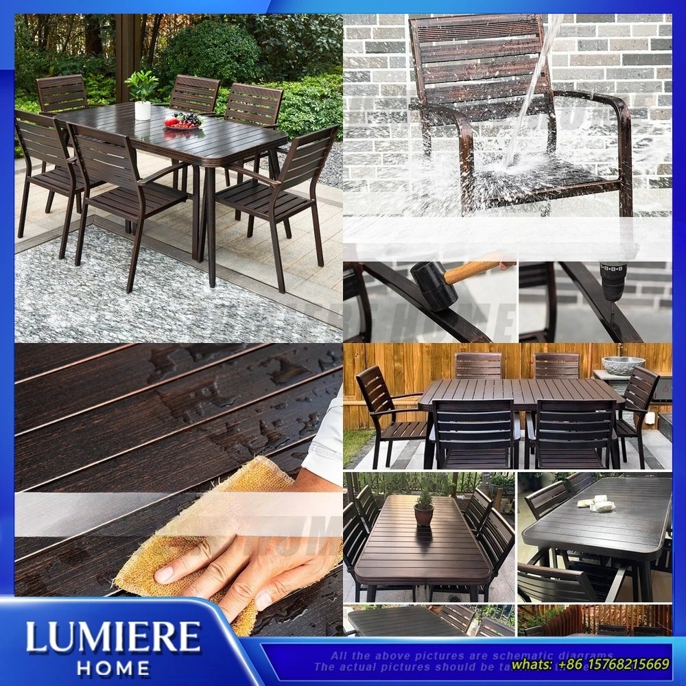 

Открытый алюминиевый сплав, патио, стол, набор стульев, садовая вилла, водонепроницаемая, устойчивая к ультрафиолетовому излучению, всепогодная литая алюминиевая мебель для