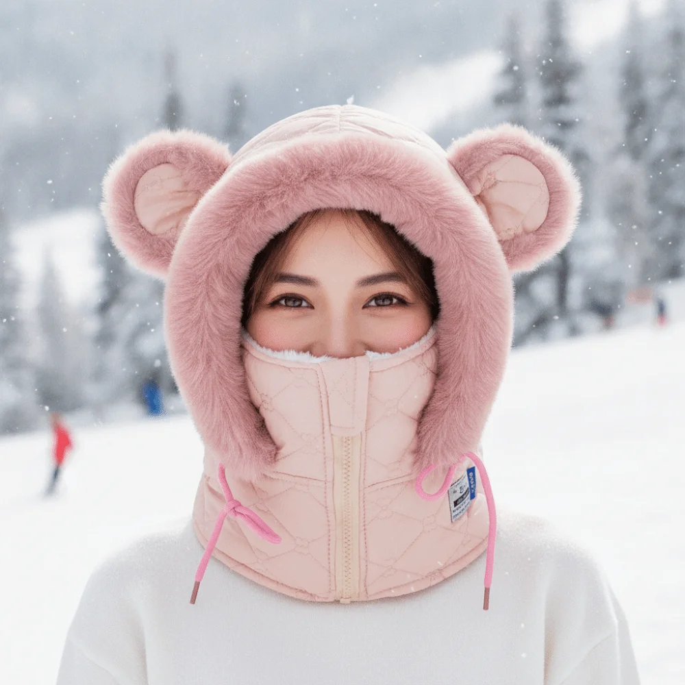 Thick Hooded Scarf Hat Full Coverage Fleece Lined Unisex Balaclava Thermal Zipper Closure Winter Face Mask Commuting