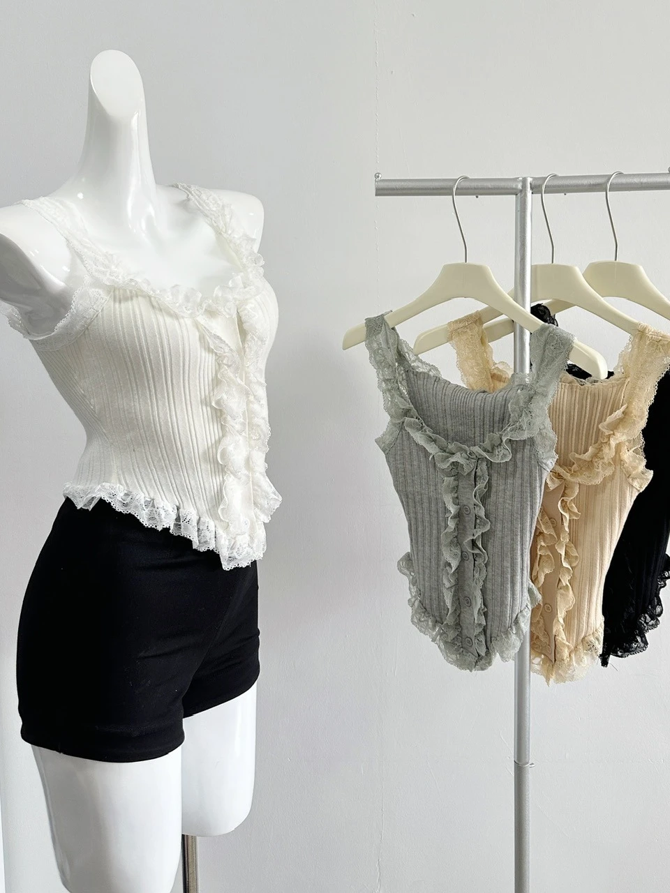 2026 Lace Knitted Summer Basic Shirts White Black Casual Sport Vest Off Shoulder Thin Women's Tank Top