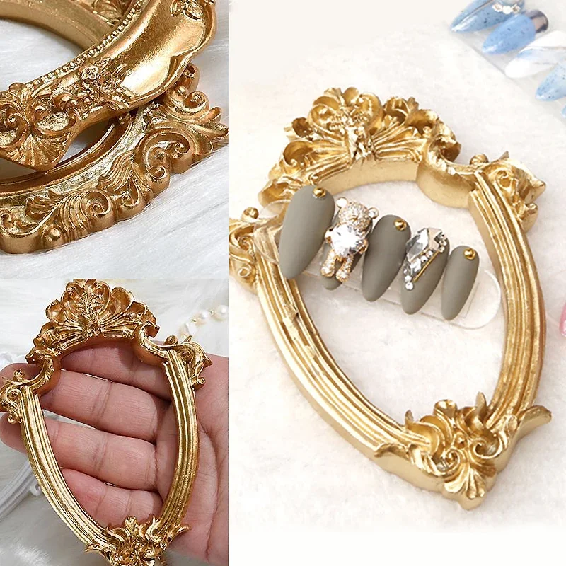 

Golden Retro Photo Frame Nail Art Jewelry Decor Waterdrop Design Photography Background Shooting Props for Creative Snaps
