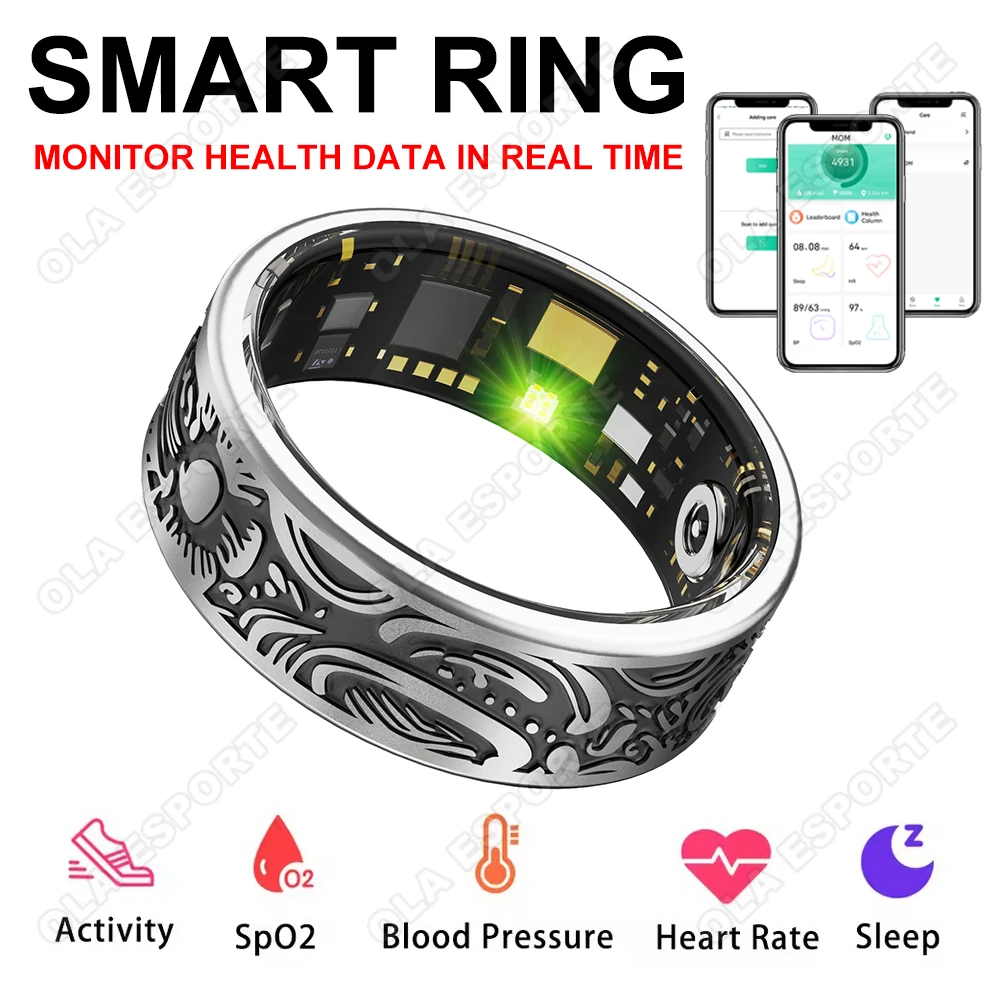 

Retro Fashion Smart Ring For Men Women Sleep Heart Rate Health Monitor IP68 Waterproof Multiple Sports Modes Fitness Rings New