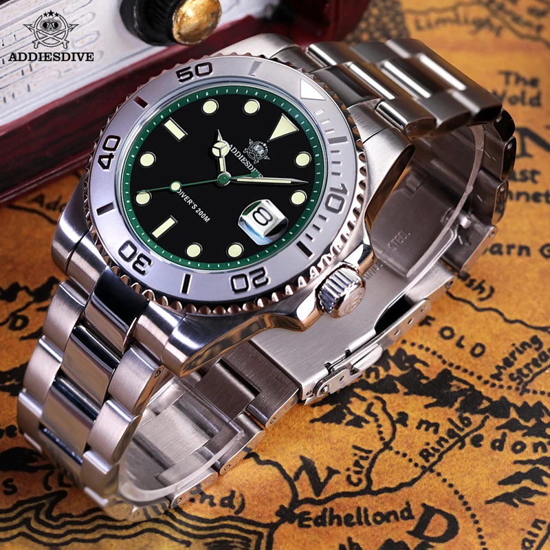 ADDIESDIVE Luxury Men's Diver Watch 200m Stainless Steel Bezel BGW9 Super Luminous Men's Analog Business Quartz Watches AD2040
