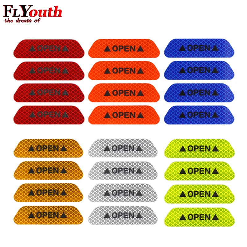 4Pcs/Set Car OPEN Reflective Tape Warning Mark Reflective Open Notice Bicycle Accessories Exterior Car Door Stickers DIY