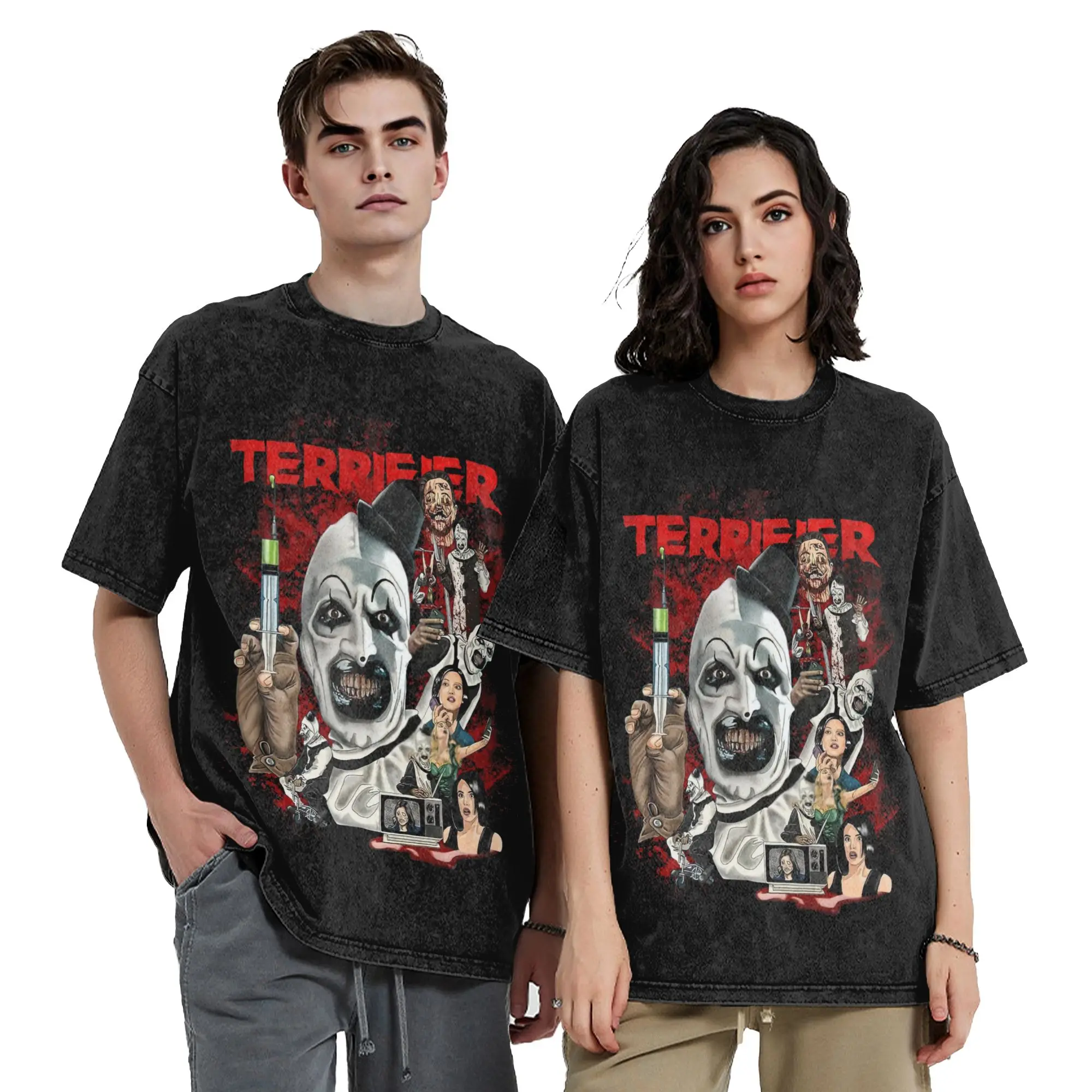 Terrifier Clown Washed T Shirt Streetwear Hip Hop Novelty T-Shirt  Tee Shirt for Men Women 100% Cotton Harajuku Summer