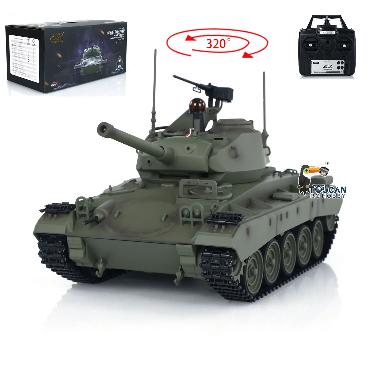 US Stock 1/16 Tongde M24 Chaffee RC Light Tank Vehicle with 320° Infrared Barrel Recoil Remote Control Military Paner Model Toy