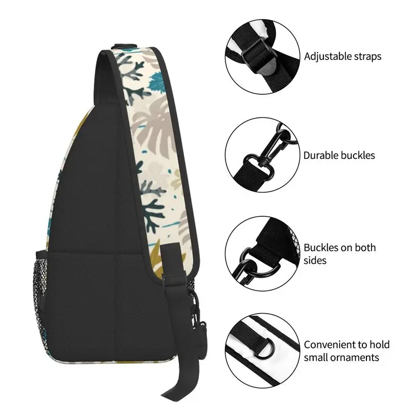 Diseño de jardín Mediterranean Sling bandolera de pecho para hombre, mochila de hombro con planta Tropical fresca para viaje y ciclismo