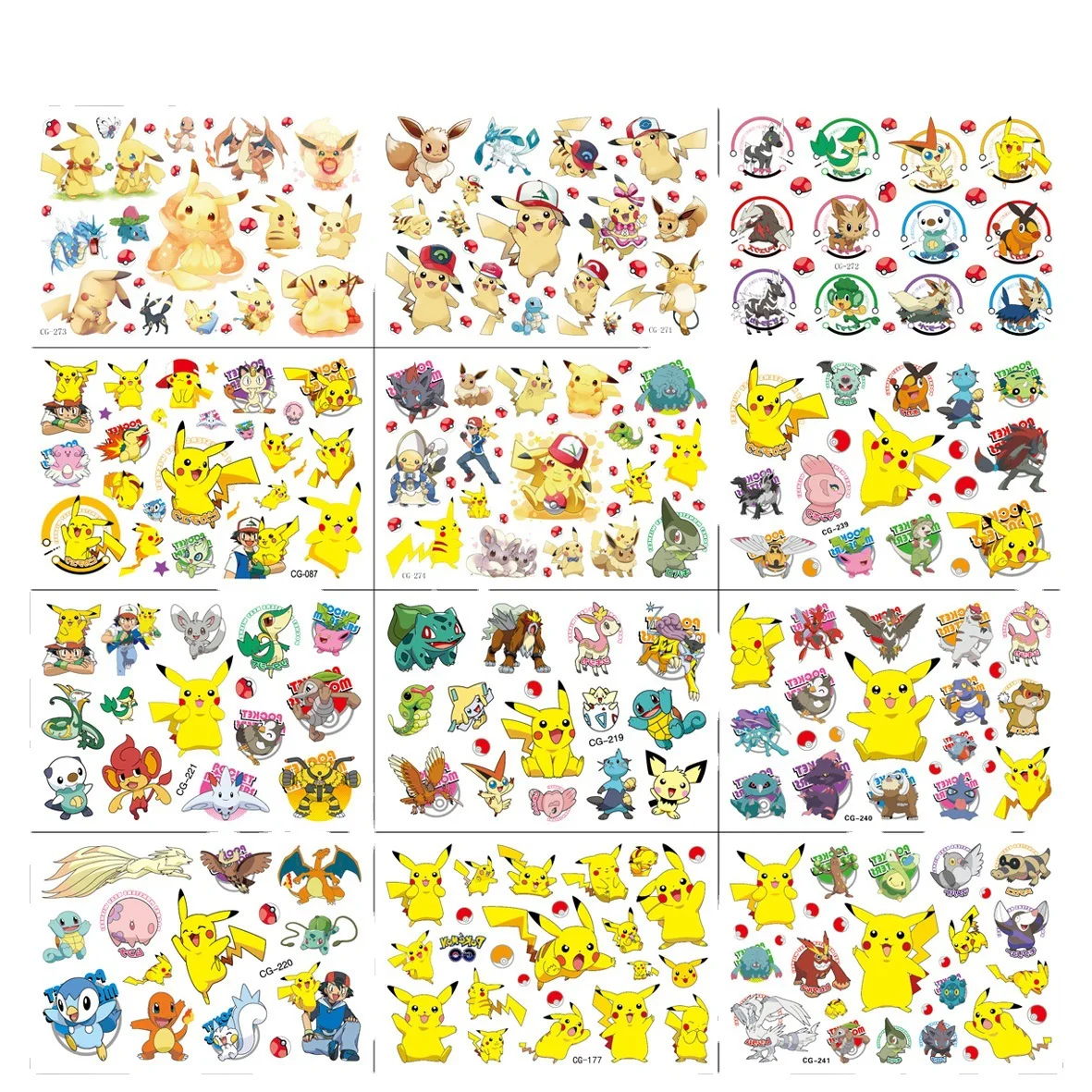 New Pokemon Pikachu Tattoo Stickers Action Figure Cartoon Children\'s Temporary Tattoos Random 1pcs Kids Boys Girls Birthday Gift