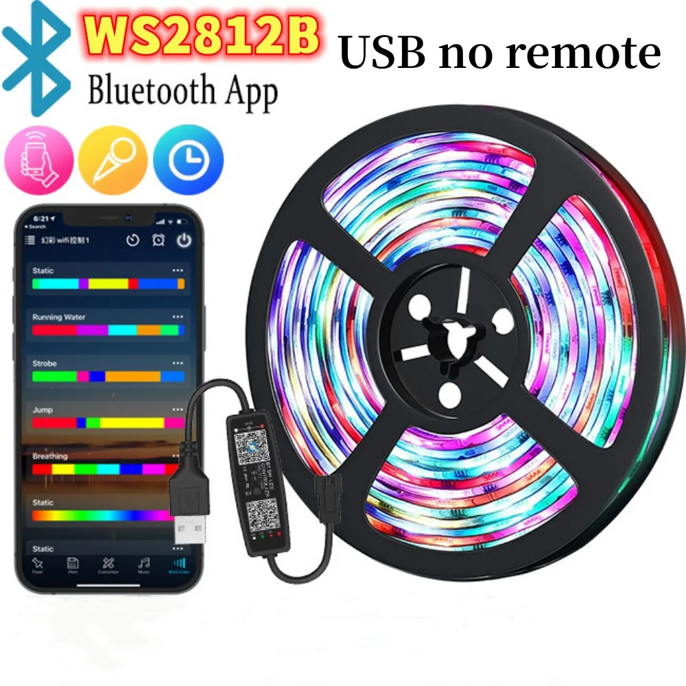 

5V RGBIC LED Light Strip WS2812B Bluetooth APP Remote Control PC TV Living Room Atmosphere Light Room Decoration 1m 2m 3m 4m 5m