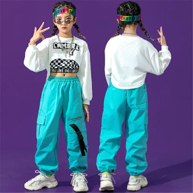 Crop Top Bambino Streetwear Cheerleader Solid Jogging Bambini Jazz Street Dance Stage Set di vestiti Hip Hop Ragazze Pantaloni cargo colorati