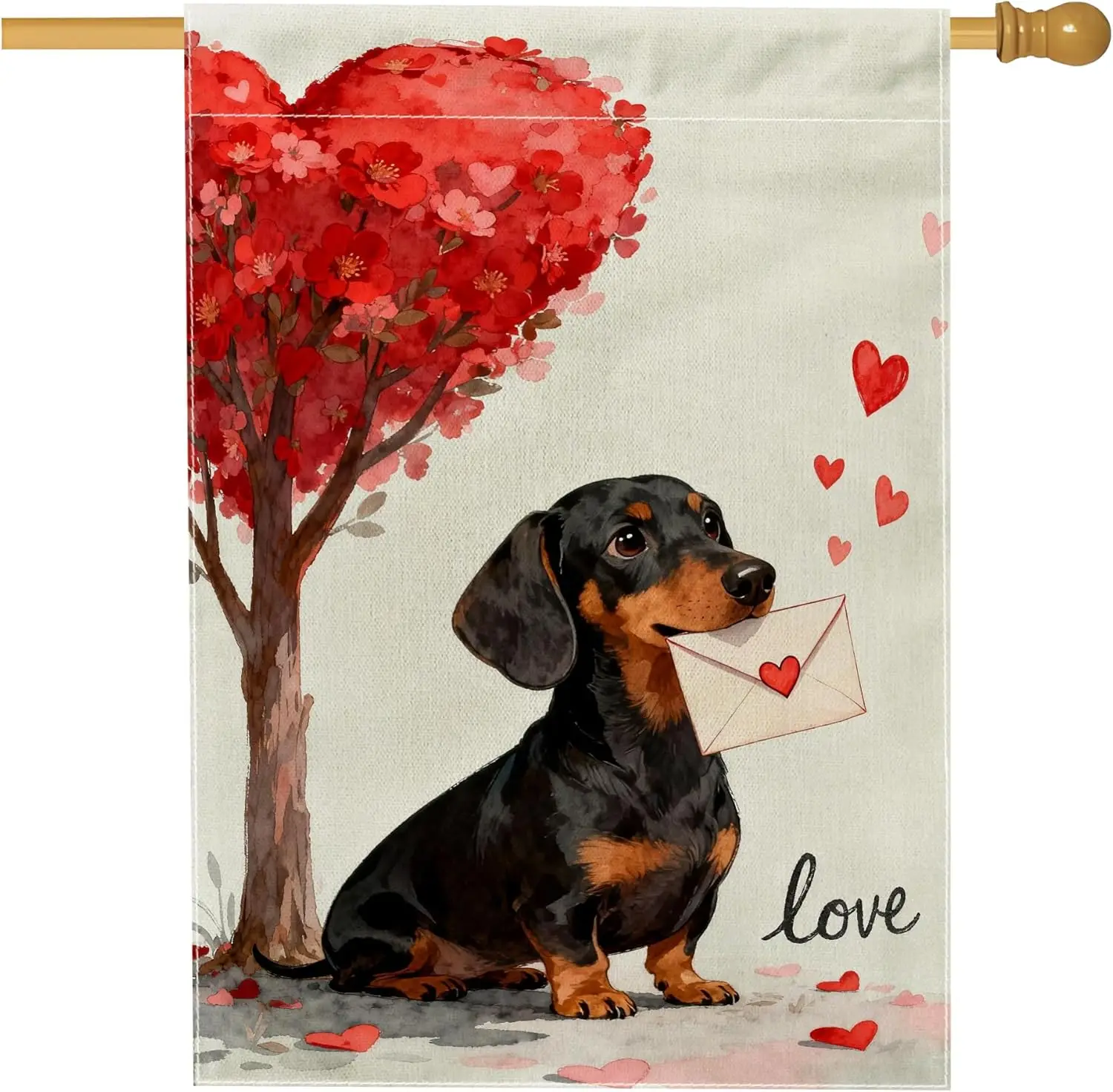 Dog House Flag, Romantic Fanciful Heart Tree Valentine'S Day Red Burlap Double Sided Outside Large Garden Flag for Outdo FFL IIC