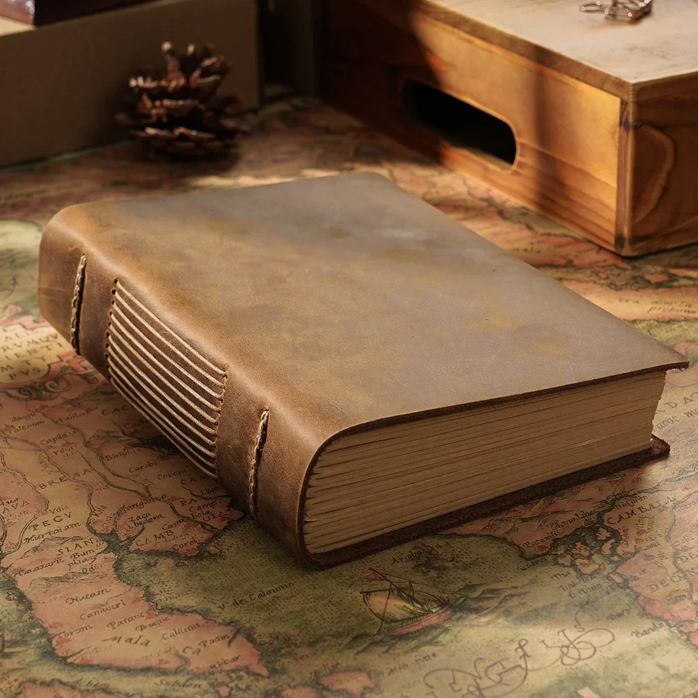 Handmade Sketchbook Cowhide Travel Record Notepad Brown Retro Loose-leaf Book Account Creative Notebook Diary Gift for Friends