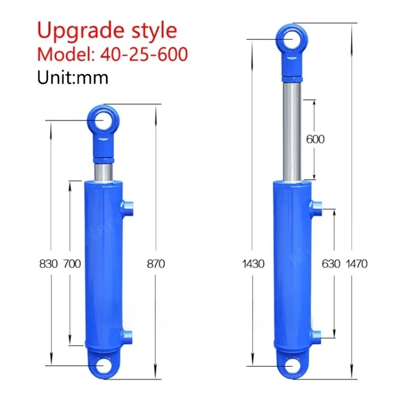 600/700mm Strokes Upgraded Chrome-Plated Hydraulic Cylinder Small Bidirectional Lifting Top Accessories 2 Tonnage Hydraulic Ram