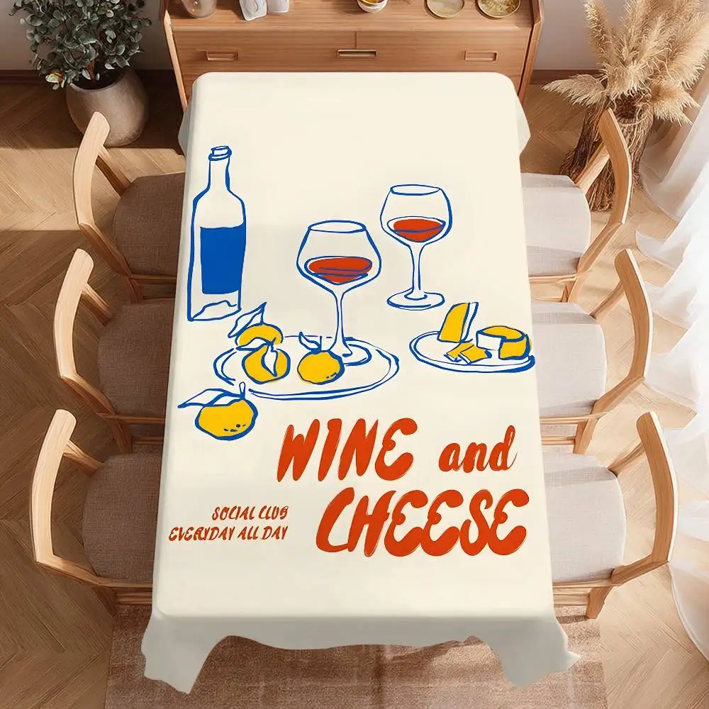 Wein- und Käseclub-Tischdecke mit Kunstdruck, Picknick-Terrasse, Restaurant, Urlaub, Party, waschbare, schmutzabweisende Polyester-Tischdecke
