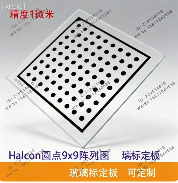 Tablero de Calibración de Cámara Halcon con Puntos de Vidrio de Alta Precisión, Matriz de Puntos Visuales ±1 Micrón