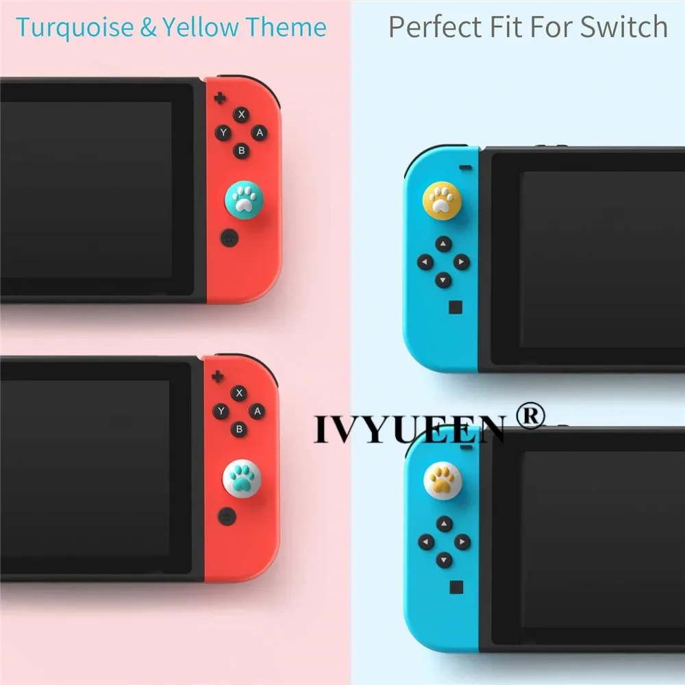 IVYUEEN 4 PCS Cute Cat Claw Thumb Grips Analog Stick Cover Joystick Cap for Nintendo Switch Lite OLED JoyCon Joy Con Accessories