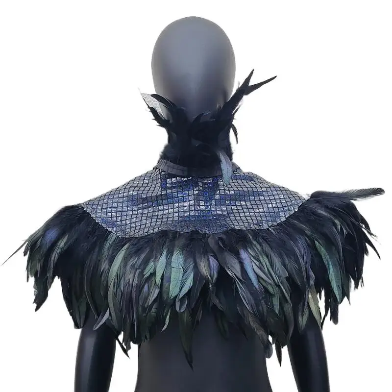 Adult Gothic Victorian Scarf Poncho Shoulder Wrap Natural Feather Shrug Shawl Choker Collar Cape Stole Halloween Cosplay Costume