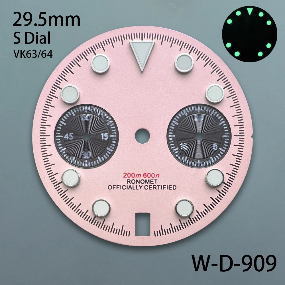 29.5mm Panda S Dial Fit VK63/VK64 Quartz Movement Green Luminous Matte High Quality Dial  Watch Modification Accessories
