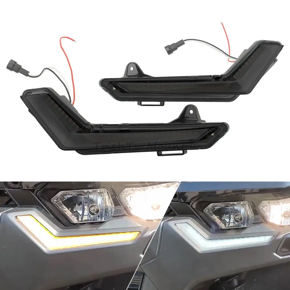 2Pcs Front Turn Signal Lamps Fits For Can-Am Defender Commander (Max) 2020–2025 Smoke Dc 12V Led Abs Housing Running Turn Light