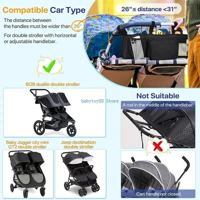 Y4UD Oversized Baby Transport Planner 600D University Cloth Multiple Pocket Plan Secure Appendage For Daily Use