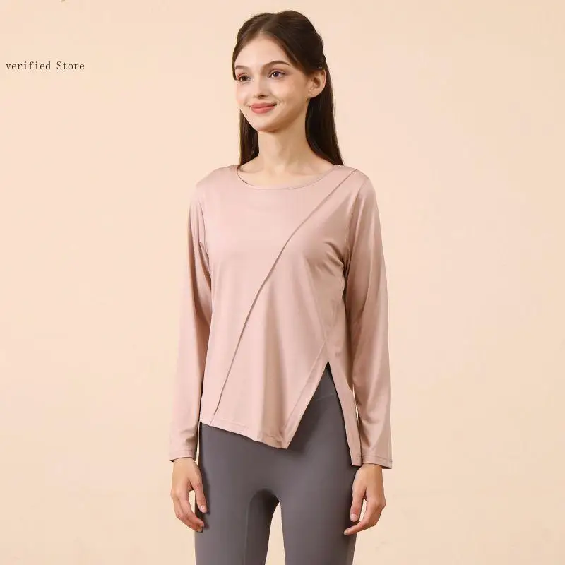 Spring and Autumn Leisure Loose Speed Drying Yoga Clothes Long Sleeve Running Fitness Tops T-Shirt Women