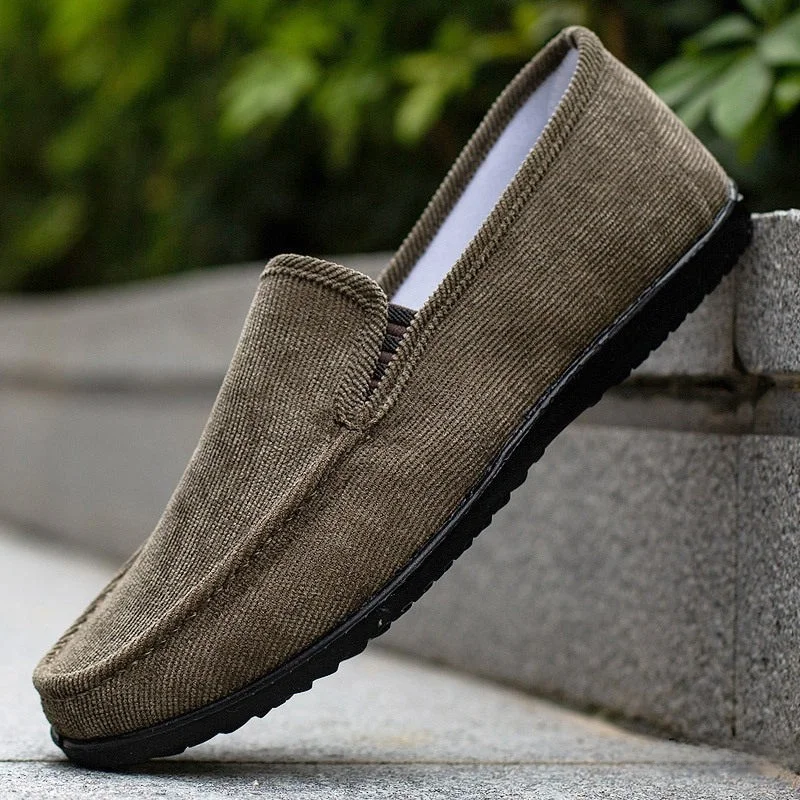 

Beijing Style Corduroy Slip-On Casual Shoes Breathable round Toe Flat Heel Rubber Outsole Men's Work Shoes Comfortable Spring...