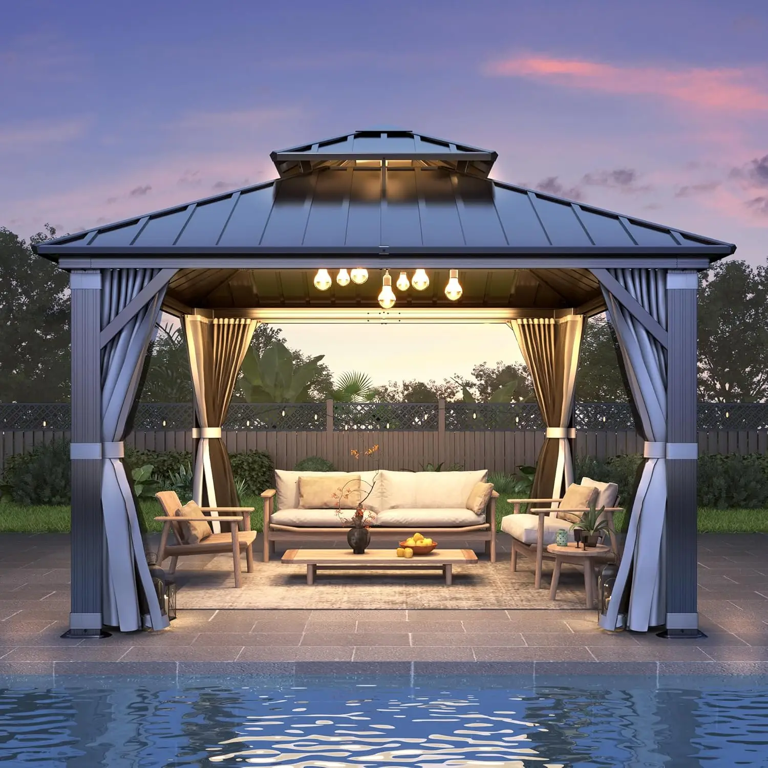 

12'x12' Outdoor Hardtop Gazebo with Double Roof - Heavy-Duty Galvanized Steel Top Aluminum Frame Gazebo with, Customized