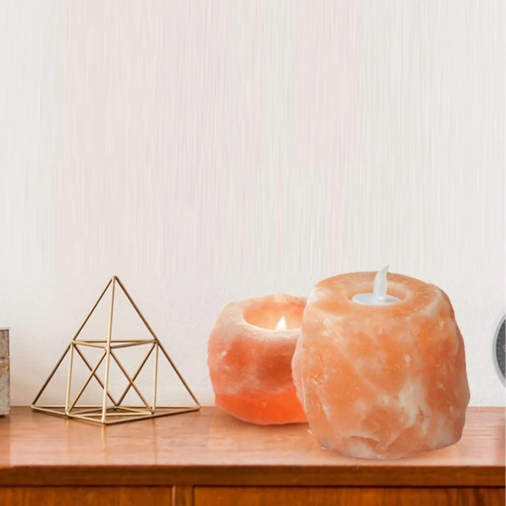 Soothing Crystal Salt Candle Lamp Salt Stone Hand-polished Candlestick Orange Pink Candle Holder Tabletop Decoration