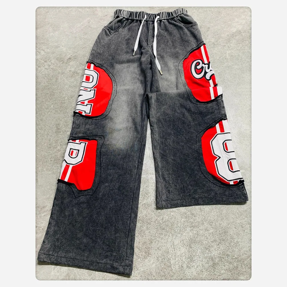 European Goods Gray Casual Pants Women's 2025 Autumn New Letter Embroidered Loose Trousers Tide Street Style Vintage Pants