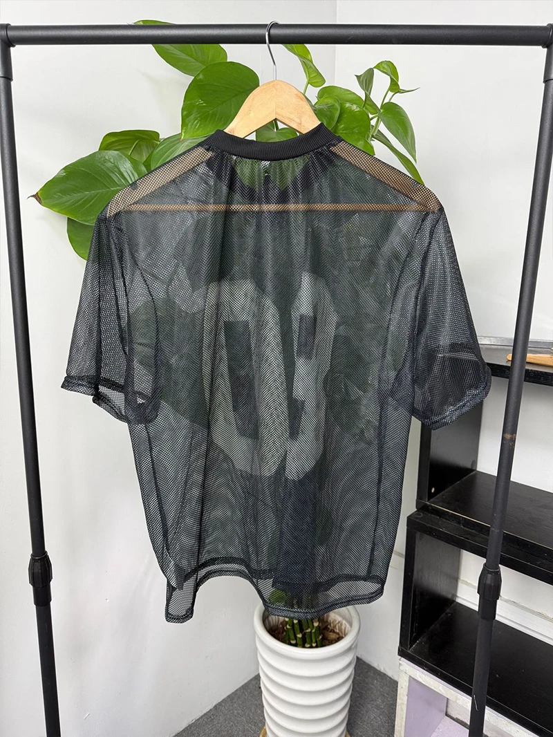 Herren 80 Nummer Bedrucktes Mesh T-Shirt Lässiges Kurzarm-Rundhals-Shirt Durchsichtiges Streetwear Übergroßes Fußball-Trikot-Stil Oberteil – Detail 11