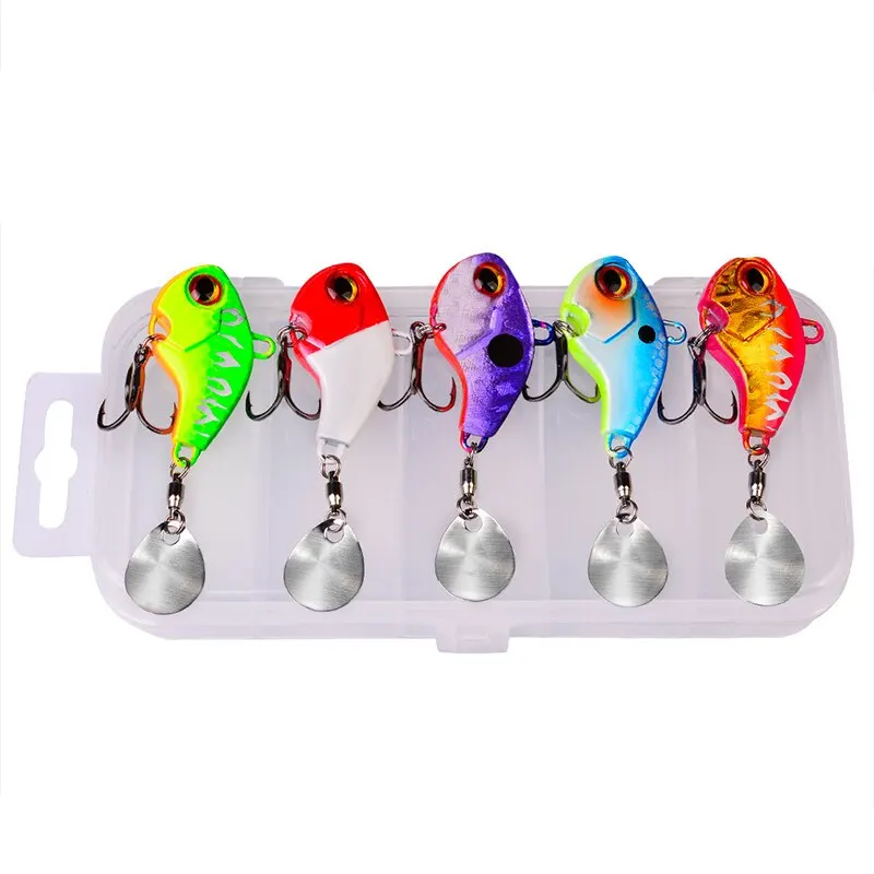 New Arrival 5PCS 6g Metal VIB Wobbler Fishing Lure Tail Spinner Sinking Rotating Spoon Pin Crankbait Sequins Bait Fishing Tackle