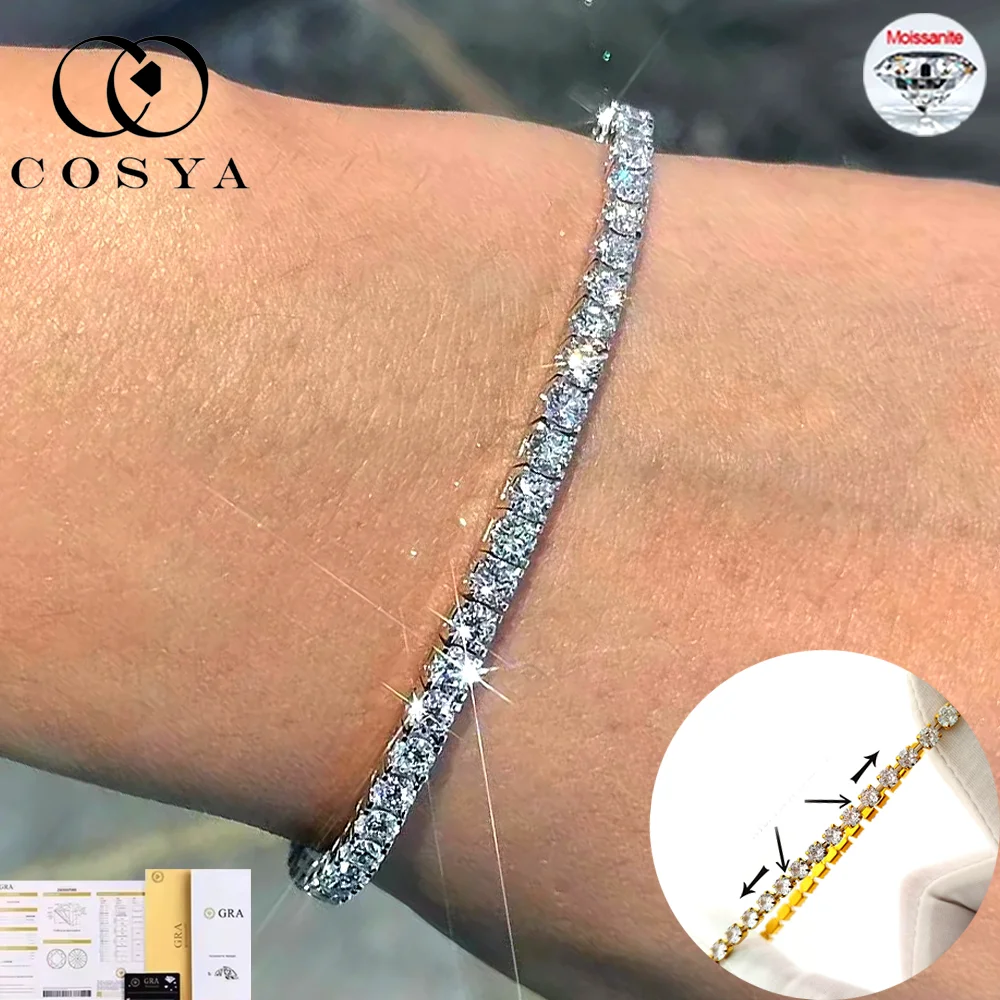 

COSYA 2.5mm/3mm All Moissanite Elastic Tennis Bracelet 100% S925 Silver GRA Lab Diamond Hand Chain For Women Men Fine Jewelry