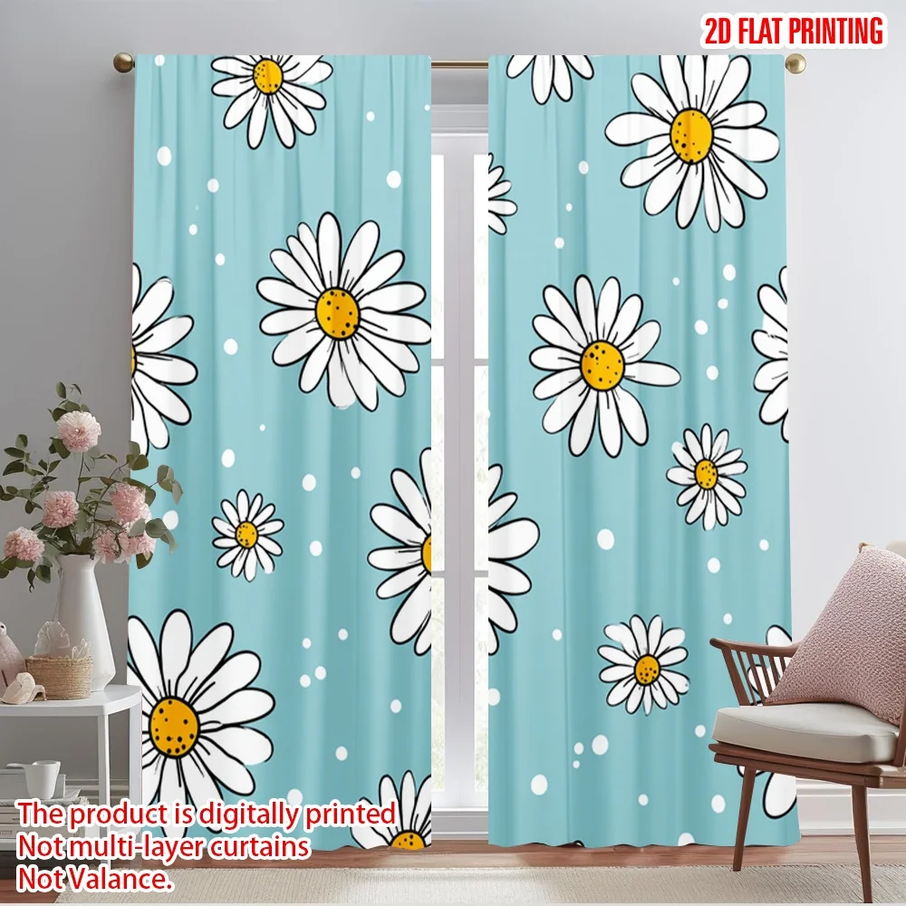 

2 шт., 2D плоские оконные шторы с принтом, цветы ромашки, полиэфирная ткань без электричества, вечеринка по случаю дня рождения, праздничный декор стен